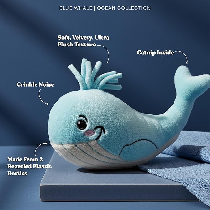 Cat Toys | Plush Whale Stuffed Animal for Cats | Eco Friendly Interactive Cat Toys for Indoor Cats