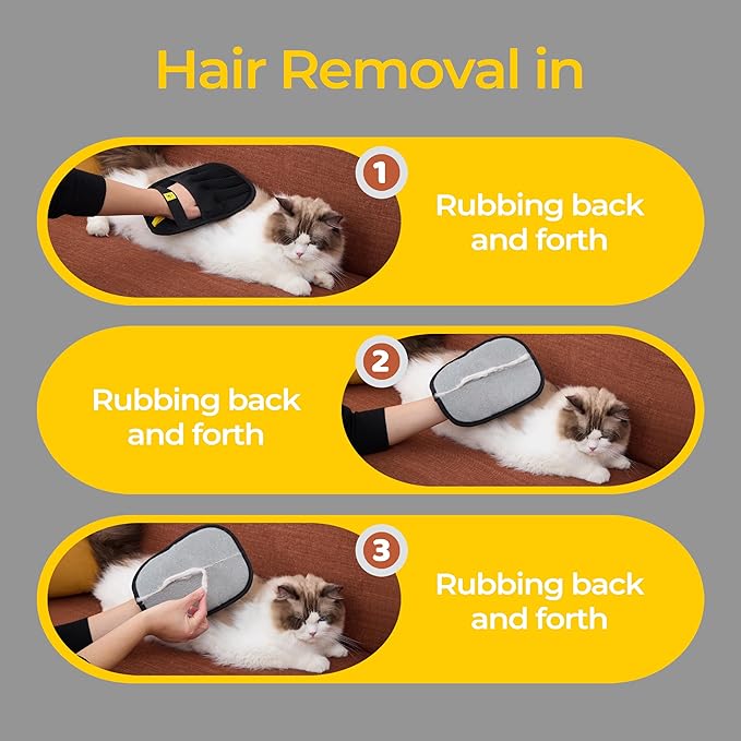 Pet Hair Removal Glove for Dogs & Cats - Upgraded Reusable Electrostatic Pet Hair Glove, Pet Hair Remover Tool for Laundry, Couch, Carpet & Car Seat, Pet Grooming Kit (Gray/Black Combo)