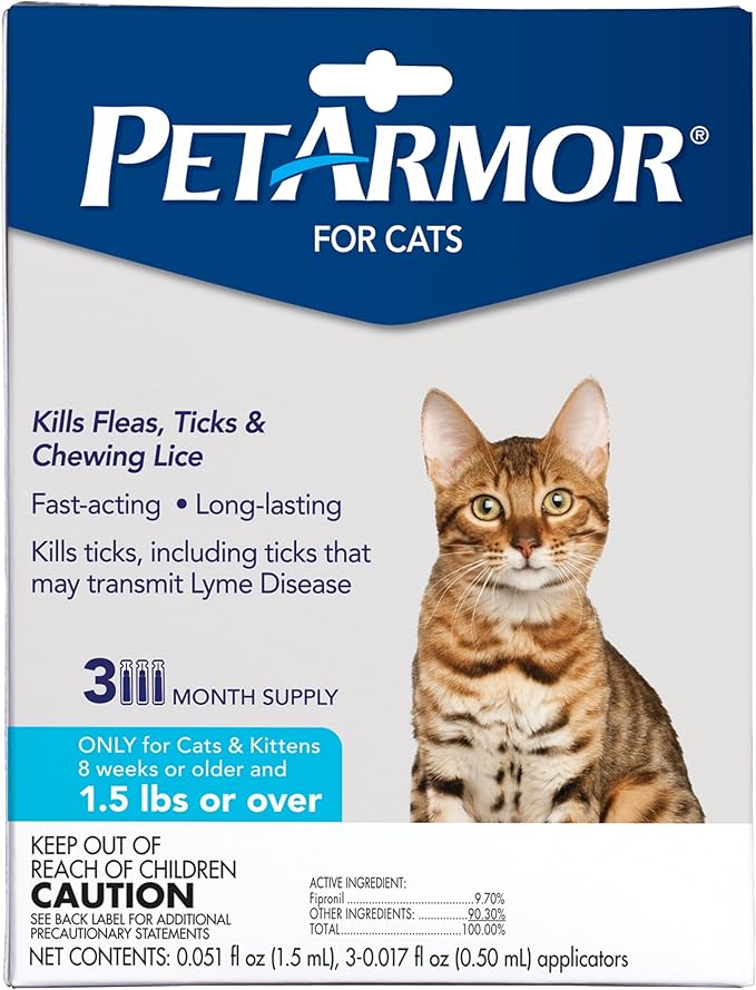 PetArmor for Cats, Flea & Tick Treatment for Cats (Over 1.5 Pounds), Includes 3 Month Supply of Topical Flea Treatments