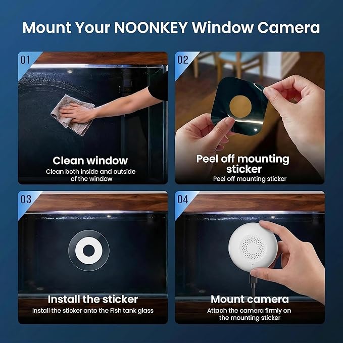 Noonkey Aquarium & Terrarium Pet Camera, 3MP 2K HD Monitor for Aquarium Reptile Bird Feeder, 5GHz/2.4GHz WiFi, Color Night Vision, Motion Alarm, 2-Way Audio, 24/7 Recording, Works with Alexa