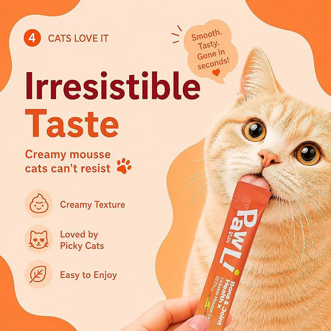 PAWLI Bone & Joint Lickable Cat Treats, Squeeze Cat Treats with Glucosamine for Joint Support & Mobility, Cat Treats for Joint Health, Grain-Free, 7 Count (3.5 oz Total)