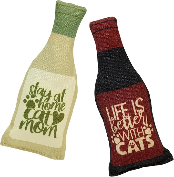 Wine Bottle Catnip Toy for Cats - Plush PURRsecco and PinoMEOW - Funny Toy for Wine-Drinking Cat Parents