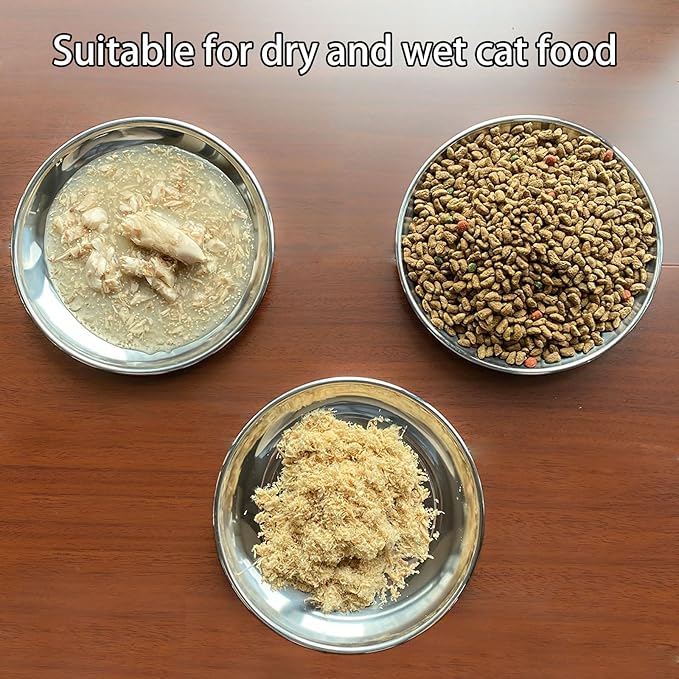 Cat Food Plate - Stainless Steel Bowls Dishes Relief Whisker Fatigue Cat Plates Shallow Bowl with Non-Slip Mats for Wet Food (7.9 Inch)