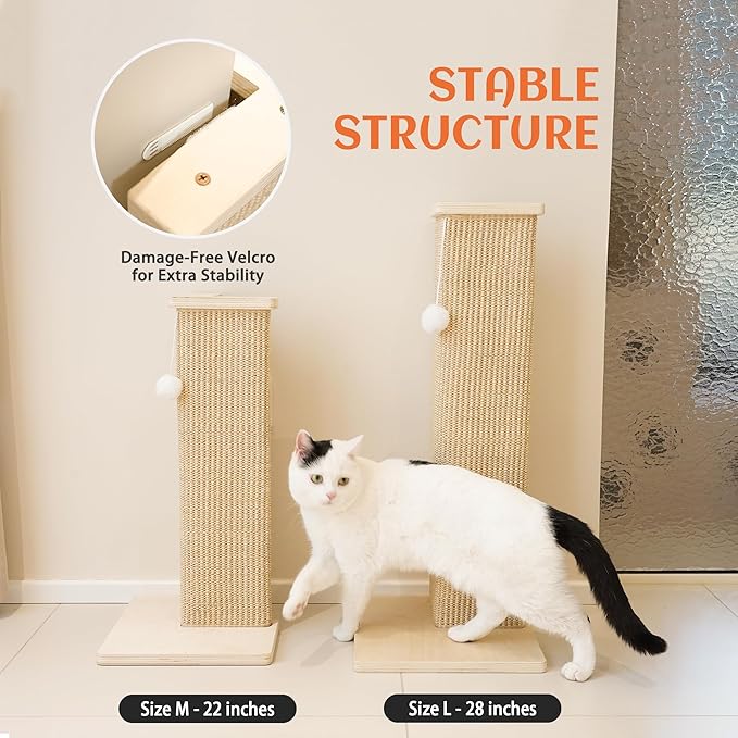 PETKARAY Couch Corner Cat Scratcher, 22'' Corner Scratching Post Cat Wall Scratcher, Sisal Scratch Pad for Sofa, Wall Furniture Protector with Toy Ball