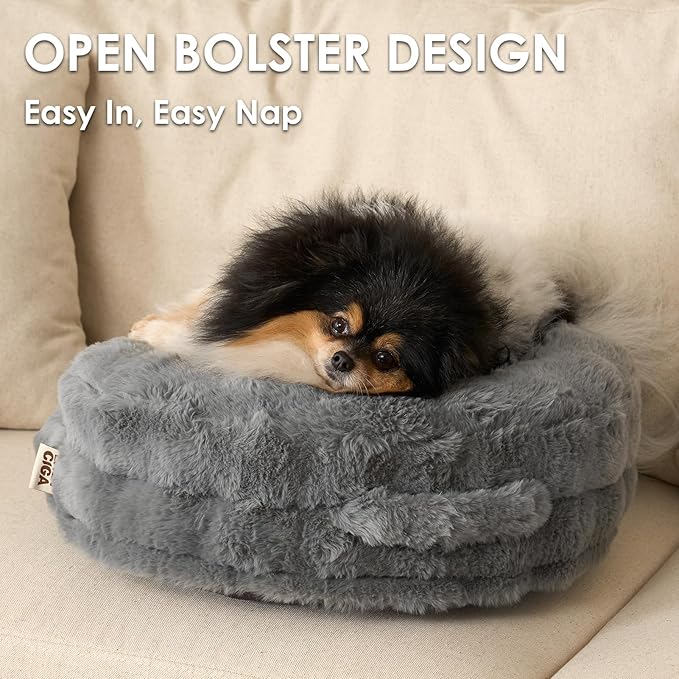 EHEYCIGA Soft Cat Couch Bed for Indoor Cats, Fluffy Small Dog Bed with Removable Washable Cover, Bolster Pet Sofa, Waterproof and Non-Slip, 26" x 26"x 8", Grey