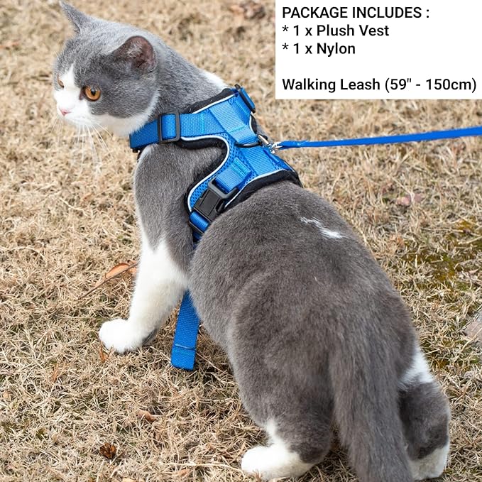 Mr. Peanut's PurrTrek Reflective Cat Harness with Matching Leash (Extra Small, Blue)