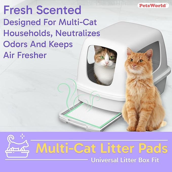 PetsWorld Multi-Cat Universal Fit Cat Pad Refills for Litter Box, Fresh Scented, Ultra-Absorbent, Odor Control, Pack of 50