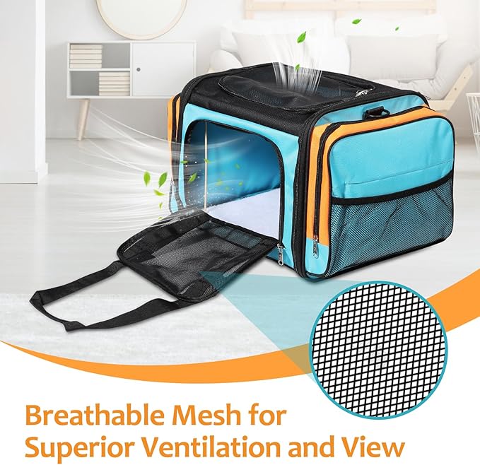 Discala Large Cat Carrier for 2 Cats, Pet Carrier, Dog Carrier for Small Dogs, Cat Carrier Soft, Collapsible Large Pet Carrier for Traveling Indoor and Outdoor Uses - Blue 23"x13"x13"