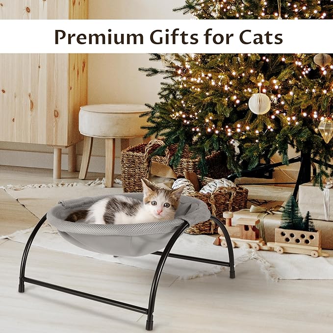 Elevon Elevated Cat Bed, Free-Standing Cat Hammock Bed, Pet Bed with Metal Frame for Indoor Outdoor, Pet Bed Suitable for Summer Machine Washable & Breathable Easy Assembly up to 40lbs