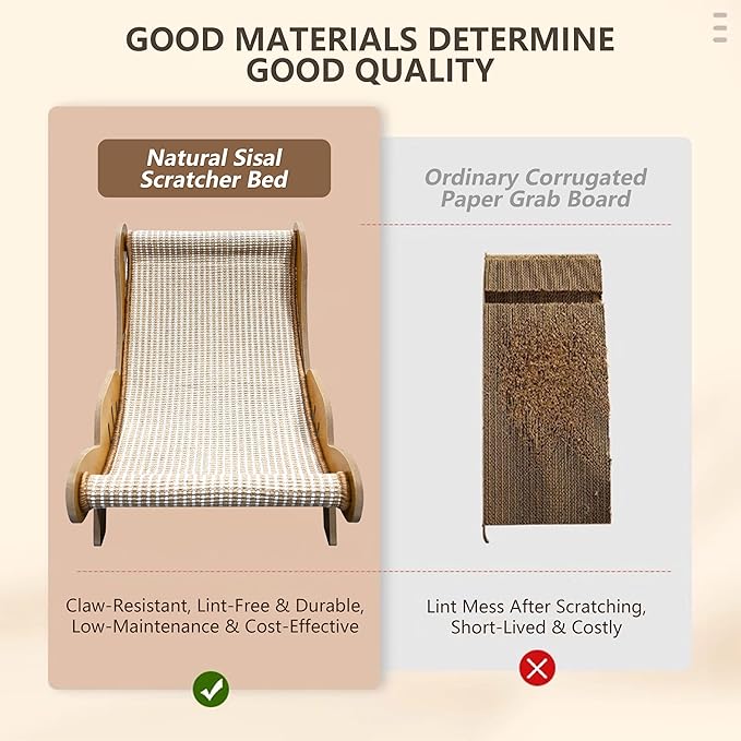 Extra Large Cat Scratcher Lounge & Bed,Curved Sisal Scratching Pad for Indoor Cats,Durable Furniture-Grade Lounge Combo,Tight Weave Material with Less Shedding