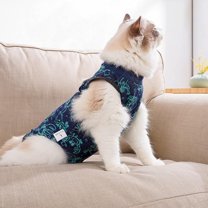 kzrfojy Cat Surgery Recovery Suit Cat Onesie for Cats After Surgery for Surgical Abdominal Wound Or Skin Diseases E-Collar Alternative Wear Neutering Bodysuit Wear (Dark-Blue-L)