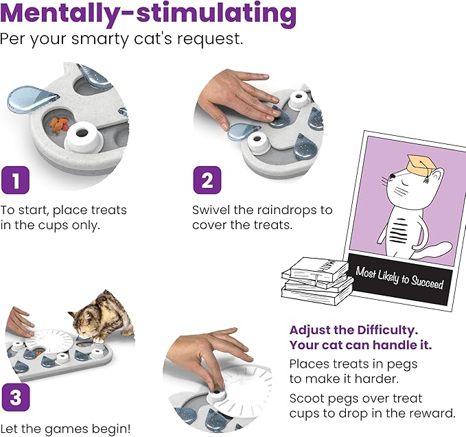 Catstages Nina Ottosson Rainy Day Puzzle & Play Cat Puzzle Feeder – Interactive Treat Game for Indoor Cats, Level 3 Slow Feeder Enrichment Toy, 13.8" x 14"