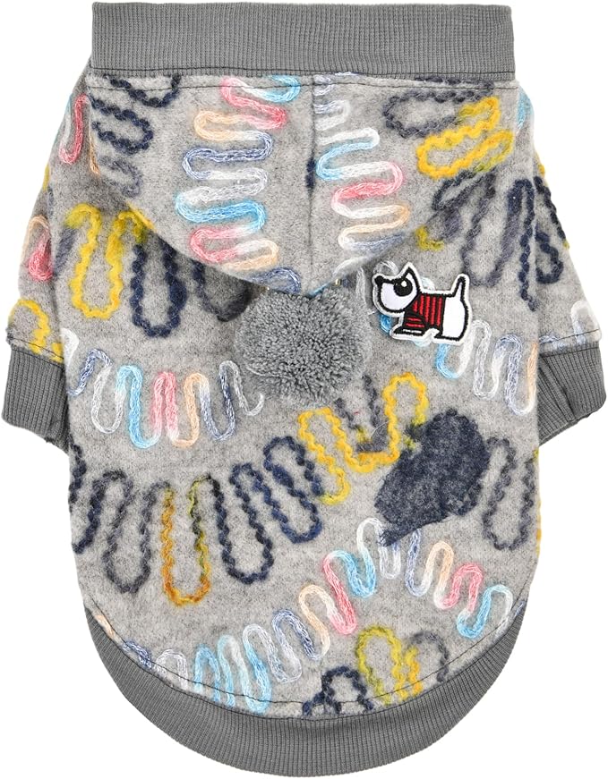 Puppia Rory Cute Winter Hooded Fleece Shirts with Integrated Harness for Small and Medium Dogs, Melange Grey, Medium