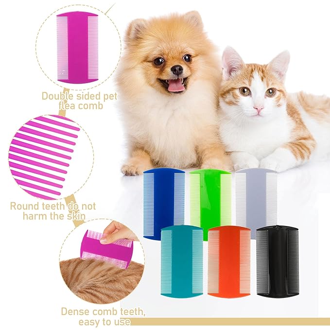 140 Pcs Flea and Tick Grooming Tool Bulk- Double Sided Comb for Cats Dogs Lice and Tick Comb for Small Pets, Kittens and Puppies (7 Colors)