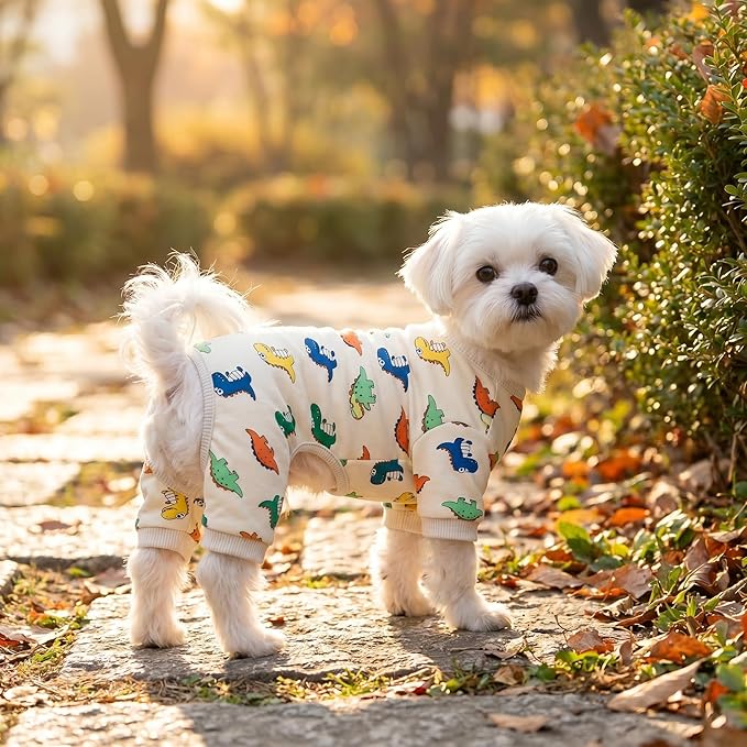 Dog Pajamas Polyester Dog Pajama Cozy Dog Pjs Soft Dog Onesie Pajamas for Dogs Stretchy Dog Pajamas Dog Clothes with Dinosaur Pattern, Large