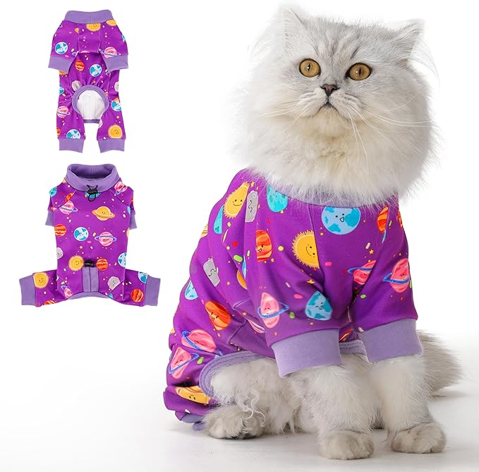 Sticky Hair Cat Clothes, Anti-Shedding Cat Pajamas, Post-Surgery Recovery Onesie, Soft Breathable, Prevents Licking & Scratching Wounds, Warm Cats Sweater, Sphynx Cats Clothing- Purple XL