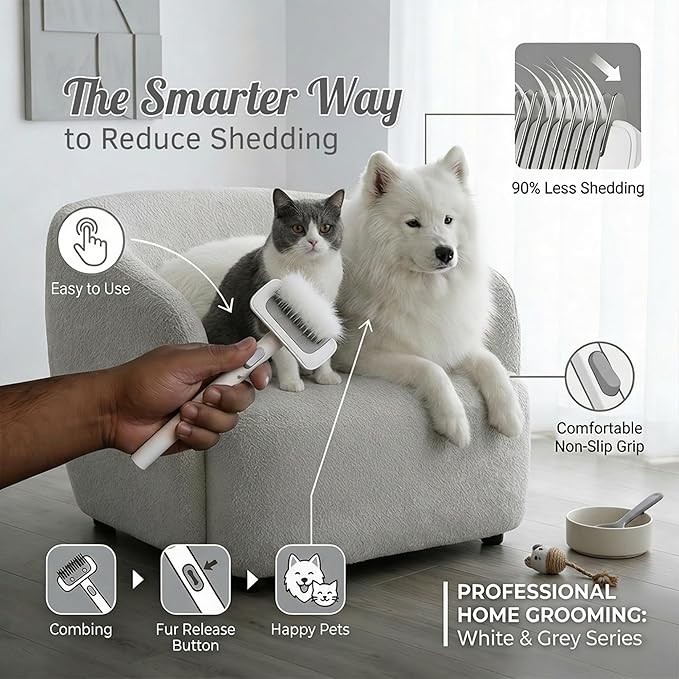 4-in-1 Pet Hair Remover Set - Cat & Dog Deshedding & Dematting Tool - Reusable Lint Roller for Couch, Carpet, Clothes, Bed & Car - Undercoat Grooming Comb, Shedding Brush & Dog Hair Rake