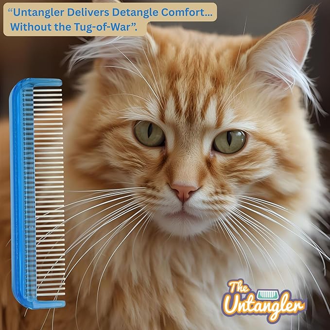 Cat Comb - 5" with ultra fine silky smooth rotating teeth for gentle mat clearing; 7" with dual-spaced teeth, SkyBlue