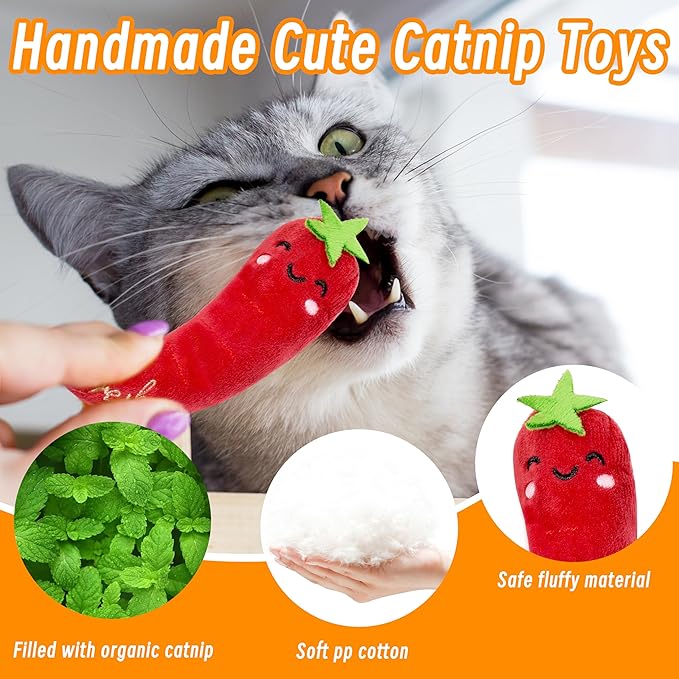 Seyezo Catnip Toys for Indoor Cats, 5 Pack Cat Toys for Cats, Fluffy Catnip Toys for Chewing Playing, Interactive Kitten Toys, Catnip Filled Kitty Chew Teething Toys, Cat Chew Toys, Vegetable,5 pcs