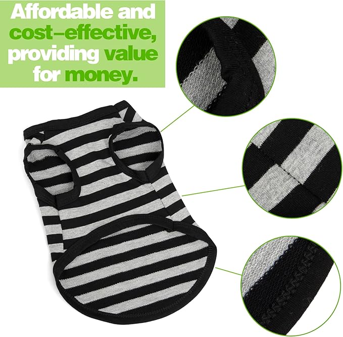 Paiaite Dog Striped Shirt Happy Color Cotton Sleeveless Puppy Shirts Breathable Pet Apparel Tank Top Colorful Puppy Sweatshirt Clothes for Small Medium Dogs Black S