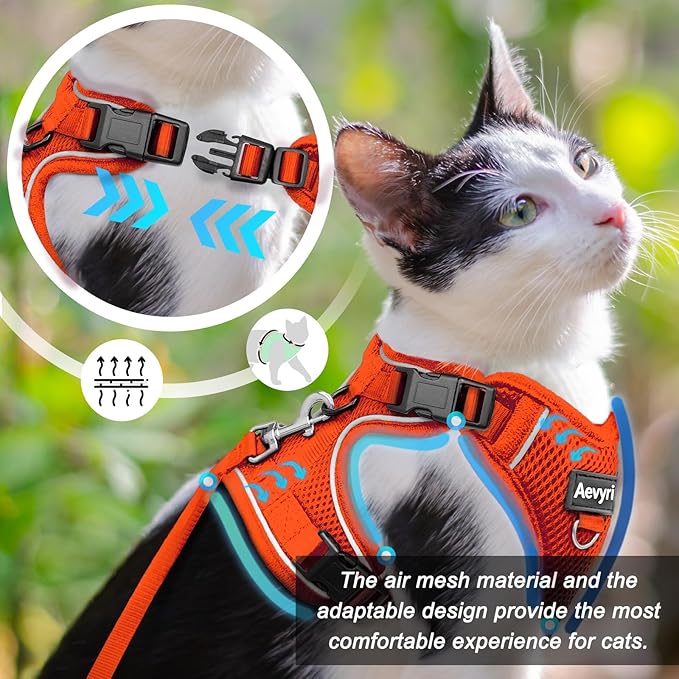 Cat Harness and Leash for Walking, 3 in 1 Adjustable Breathable Soft, Easy to Control Reflective Cat Harness Escape Proof, Cat Products, Orange, L