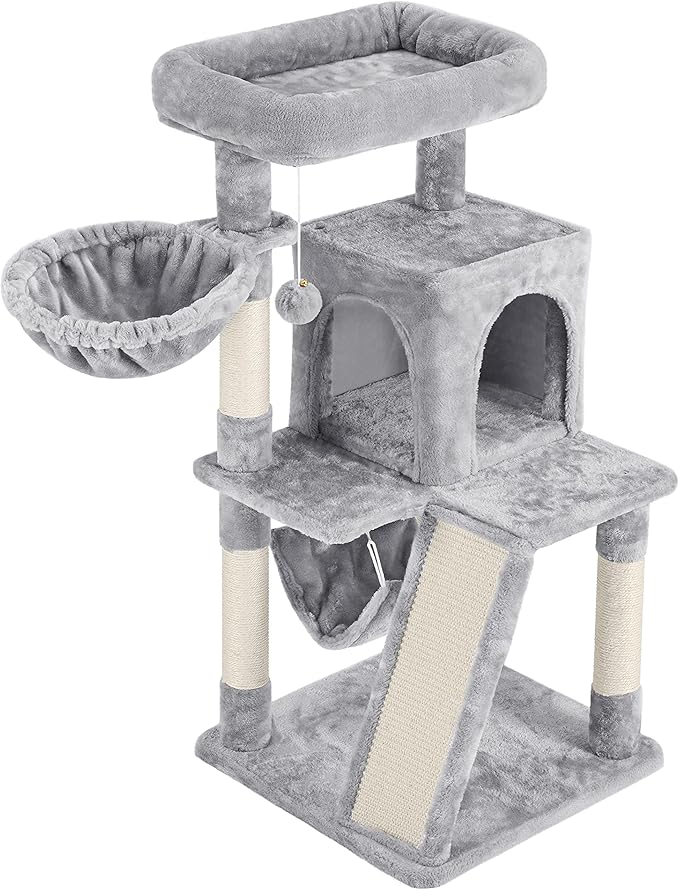 Topeakmart 40In Cat Tower Tree with Cozy Perches Condo & Sisal-Covered Scratching Posts & Soft Platform, Light Gray