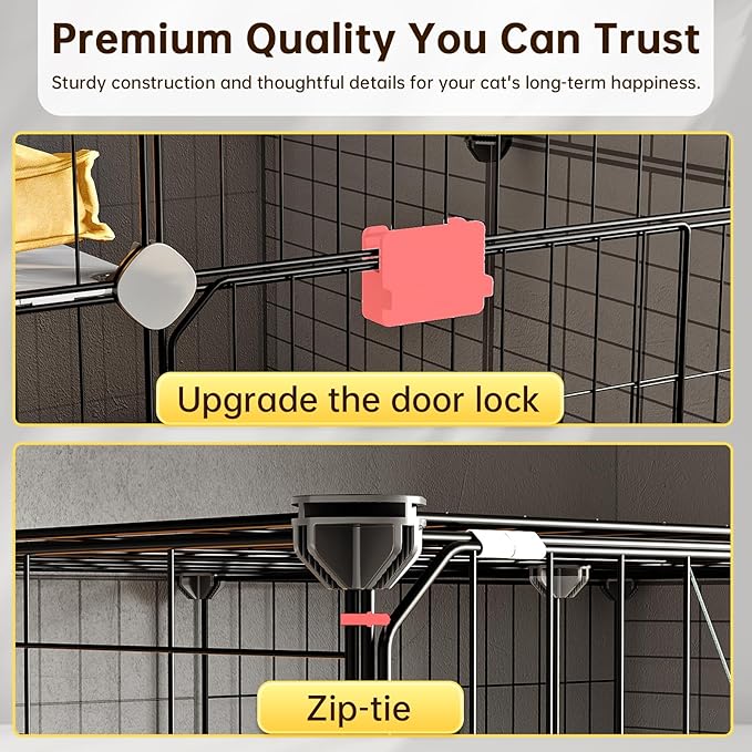 Oneluck Cat Cage with Litter Box, 4-Tier DIY Enclosures Detachable Metal Wire Kennel Catio Indoor Crate Large Exercise Place Ideal for 1-2 Cats