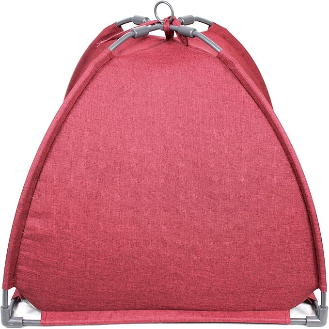 Winsterch Cat Bed Cave for Indoor Cats, Small Pet Tent Cave for Cats, Kittens, and Small Dogs, Warming Cat House with Removable Washable Cushion (18.5'‘ x 18.5’' x 15.8'',Red)