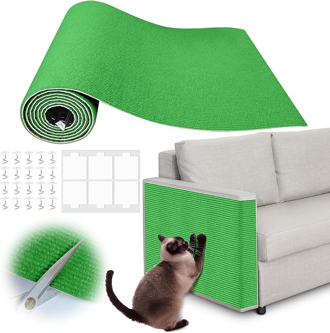 Cat Scratch Furniture Protector - 158" x 13.8" Trimmable Self-Adhesive Cats Claws Scratch Pads, DIY Cat Climbing Couch Protector for Scratch Post Cat Tree Replacement Indoor (Green)