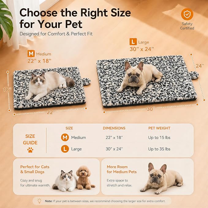 Self Warming Cat Pad for Cats and Dogs, Non Electric Thermal Pet Mat, Washable Soft Sleeping Mat with Non Slip Backing, Indoor & Sheltered Outdoor Use, 30 x 24 in, Black/White