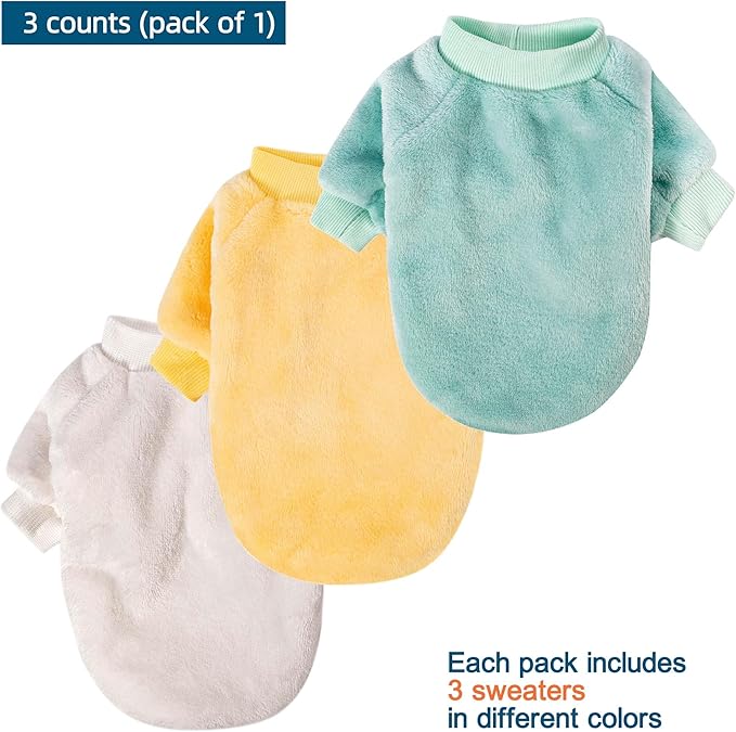 Dog Sweater | 3-Pack Clothes Jackets XXS - XXL for Small Dog Breed (Male & Girl), Super Soft Winter Coats Sweaters for Dogs and Cats, Pet Apparel Outfits (Cream,Green,Yellow, Large)