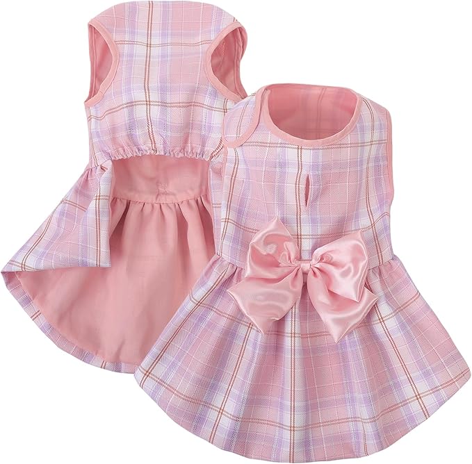 ASENKU Dog Dress Pet Wedding Dress Princess Lace Puppy Birthday Party Outfit Formal Apparel Girl for Small Medium Dogs Cats (X-Small, Pink Plaid)
