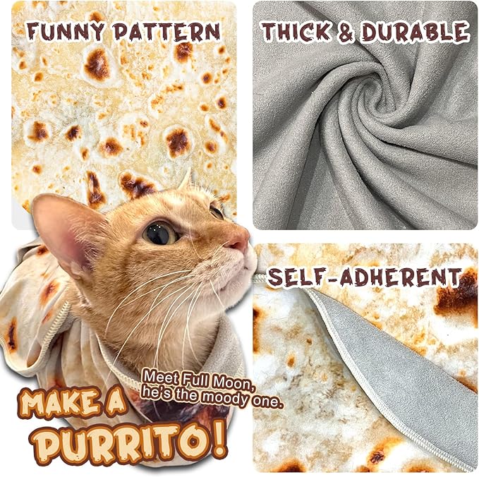 Cat Wrap for Cutting Nails, Tortilla Blanket Pet Supplies Cat Washing Bag, Burrito Blanket Cat Restraint for Nail Clipping, Multifunctional Pet Tool Gifts for Cat Lovers (M (within 9lbs), Tortilla)