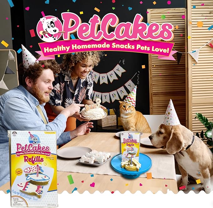 PetCakes Birthday Treat Mix Refills for Cats - Make Healthy Cakes - Includes 1 Cake Mix, 1 Frosting & Candle, Cheese Flavor - Net Wt. 3oz