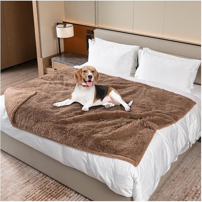 Cat Calming Dog Blanket for Couch Waterproof Fluffy Faux Fur Blankets for Dogs and Cats Soft Lightweight Couches and Bed Cover Washable(Brown,M-57x40in)