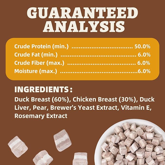 Wellix Freeze-Dried Treats for Dogs and Cats - Duck&Pear Natural Freeze Dried Cat Treats for Gut,Digestion Healthy - High-Protein Food Topper for Kittens Training Snacks 4.93oz