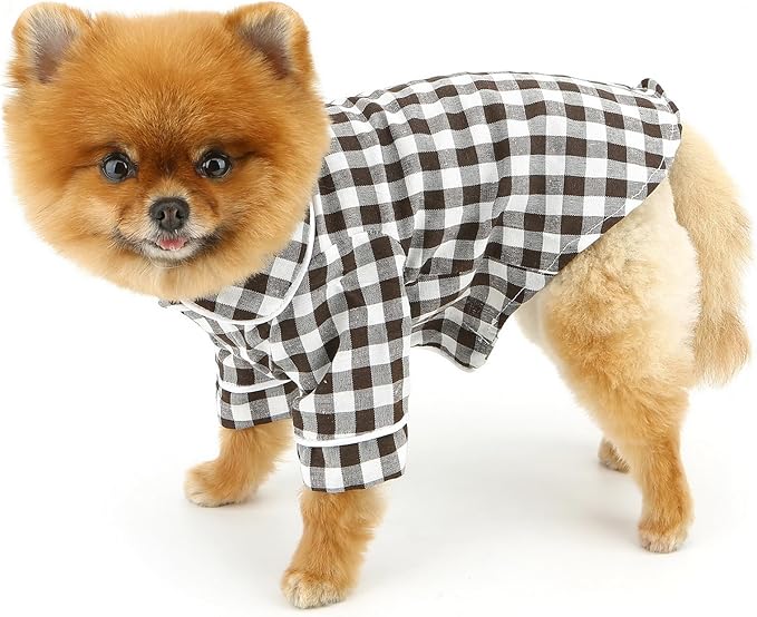 SMALLLEE_LUCKY_STORE Dog Pajamas for Small Medium Dogs Cats Soft Pet Sleepwear Shirts Comfortable Lapel Pjs Loungewear Clothes Bulldog Chihuahua Yorkie Two-Legged Outfit, Coffee, S