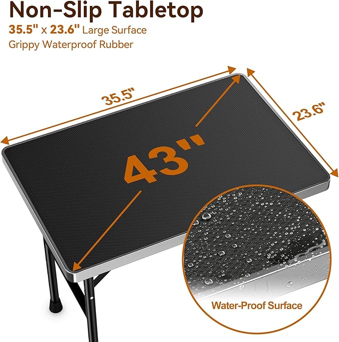 niffgaff Dog Grooming Table with Arm, Hammock & Nooses, 30" H Foldable Heavy Duty Pet Grooming Station, 35.5" L×23.6" W Non-Slip Waterproof Tabletop, 33.5" Height Adjustable Stainless H-Frame Arm