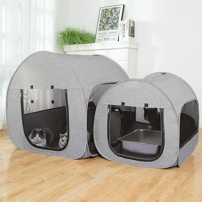 31.5 Inch & 21.6 Inch Portable Cat Playpen, Delivery Room, Enclosure, Postoperative Recovery, House Design for Better Standing, Foldable Pet Tent for Indoor Outdoor, Cat Houses & Condos Light Gray