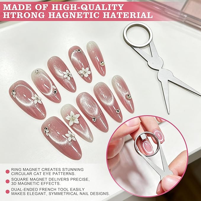 Ring-Shaped Cat Eye Nail Magnet Tool,Hollow Circular Wide Beam & French Y Shape Nail Magnet Set (Wide Beam,Heart,French),Portable Hollow Circular Cat Eye for Home DIY,Beginners & Nail Artists(2 Set)