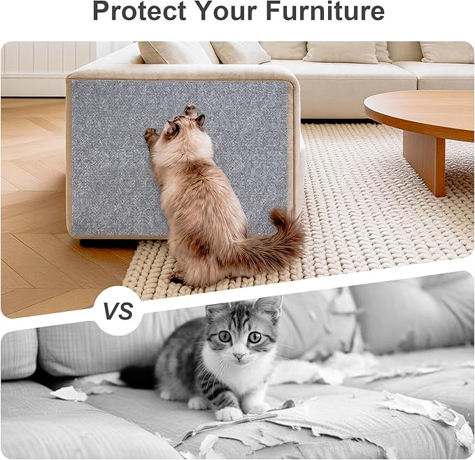 Cat Scratch Furniture Protector, 78.7"x15.7" Trimmable Self-Adhesive Cat Scratching Mat, Corner Couch Protector from Cat Claws, DIY Anti-Scratch Pad Rug for Sofa, Wall, Floor & Door, Gray