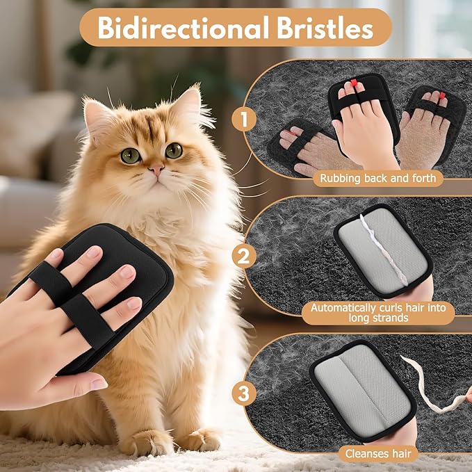 Rosvola 4PCS Pet Grooming Gloves, Double Sided Pet Hair Removal Gloves, Cat Dog Hair Removal Gloves, Pet Grooming Gloves Brush Tool for Carpet Couch Clothing Furniture (4)