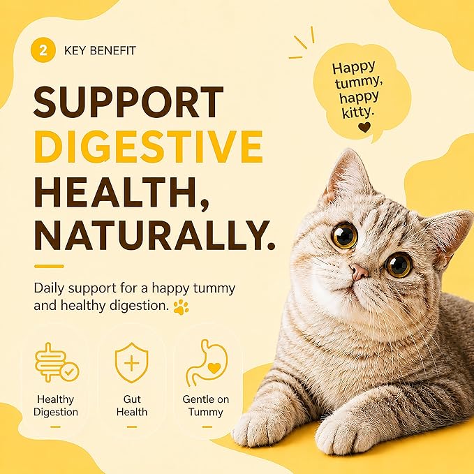 PAWLI Digestive Health Lickable Cat Treats, Squeeze Cat Treats for Sensitive Stomach & Gut Health, Cat Treats for Digestion Support, Grain-Free, 7 Count (3.5 oz Total)