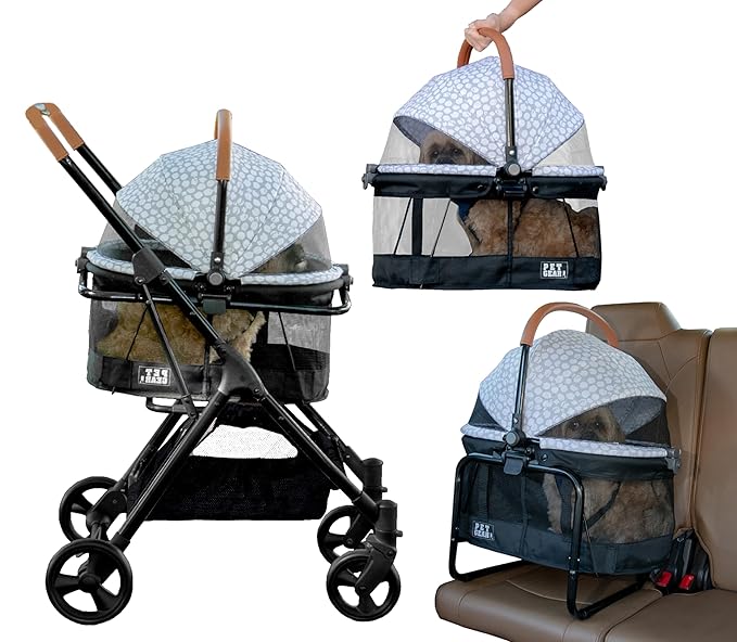 Pet Gear 3-in-1 Travel System, View 360 Stroller Converts to Carrier and Booster Seat with Easy Click N Go Technology, for Small Dogs & Cats, 4 Colors, Sea Salt- 4 Wheel