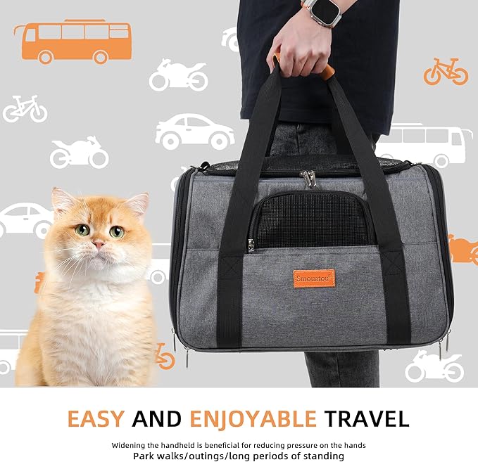 SMOUATOU Cat Carrier, Dog Carrier, Cat Bag Carrier, Cat Travel Carrier, Soft-Sided and Scratch-Proof mesh Cat Bag Pet Carriers, Travel Puppy Carry, Pet Home (Grey)