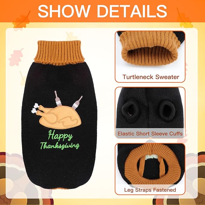 2 Packs Knitted Cat Sweater Thanksgiving Turtleneck Turkey Kitty Sweater Kitten Pet Cat Sweaters for Cats Only Warm Pullover Knitwear