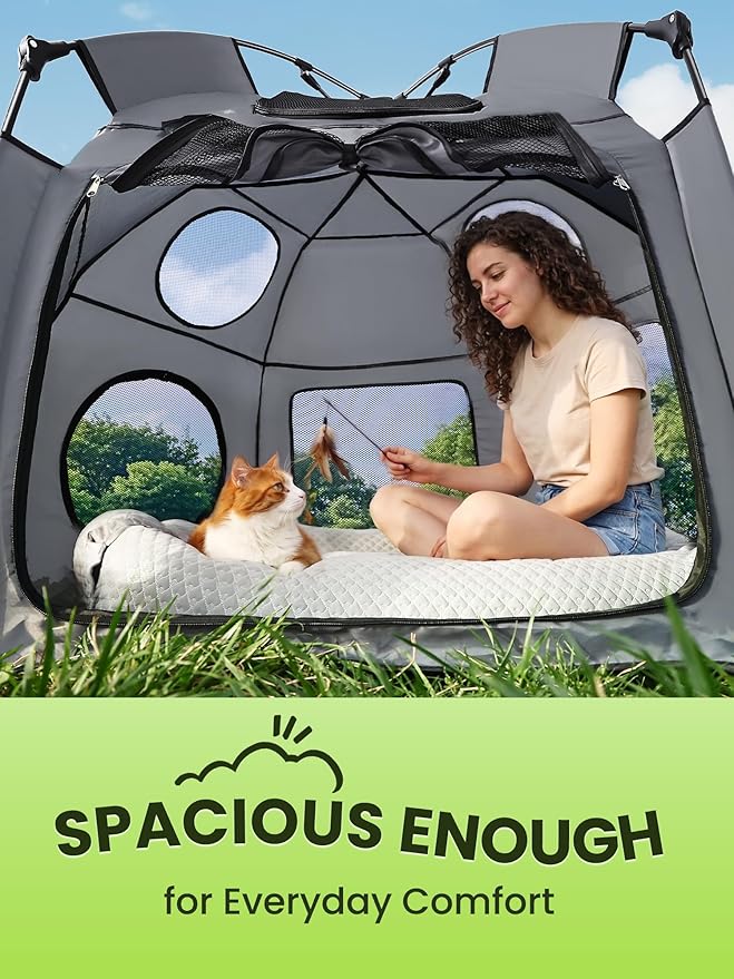 Catio Outdoor Cat Enclosure, Rywell 55” Extra Large Catio Pop Up Indoor Outdoor, Portable Cat Playpen Weatherproof with Removable Sunshade, Easy Setup Pet Enclosure for Cats Dogs