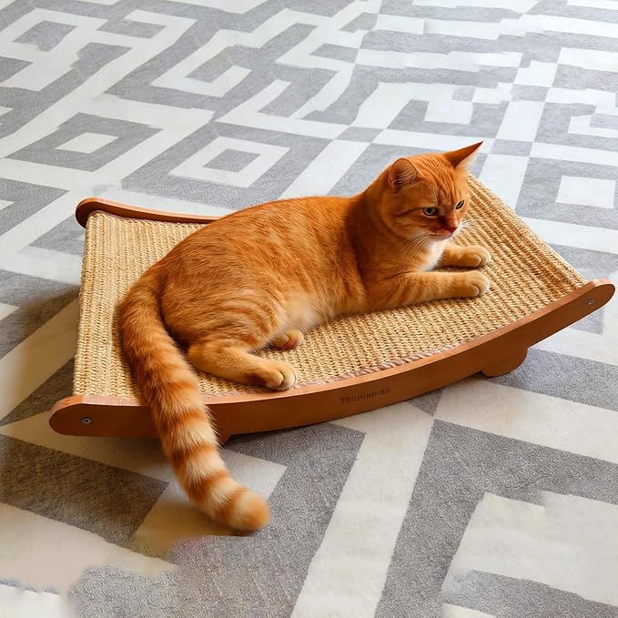 Sisal Cat Scratcher Bed, Beech Wood Cats Hammock,Cat Scratch Pad Indoor cat Toy,Durable Cat Scratching Post, Furniture Protector for Cats' Clawing and Play
