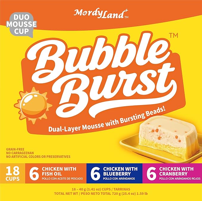 BubbleBurst Cat Treat Cups with Real Bursting Beads, Dual-Layer Chicken Mousse Cat Treats, Dessert-Inspired Cat Treat Cups, Grain-Free Variety Pack (40g × 18 Cups)