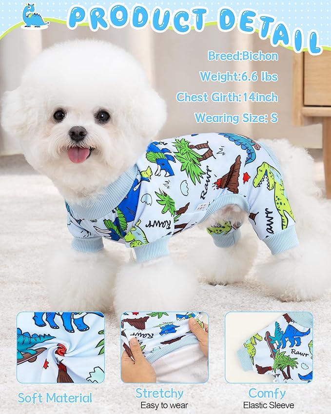 XPUDAC Dog Pajamas Dinosaur Dog Clothes for Small Medium Dogs Boy Girl Stretchy Cozy Pet Onesie with Feet Doggie Jammies Cat Apparel, M